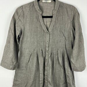 Have & Have Shirt Dress Short Size M Gray 3/4 Sleeve V Neck Button Down Cotton